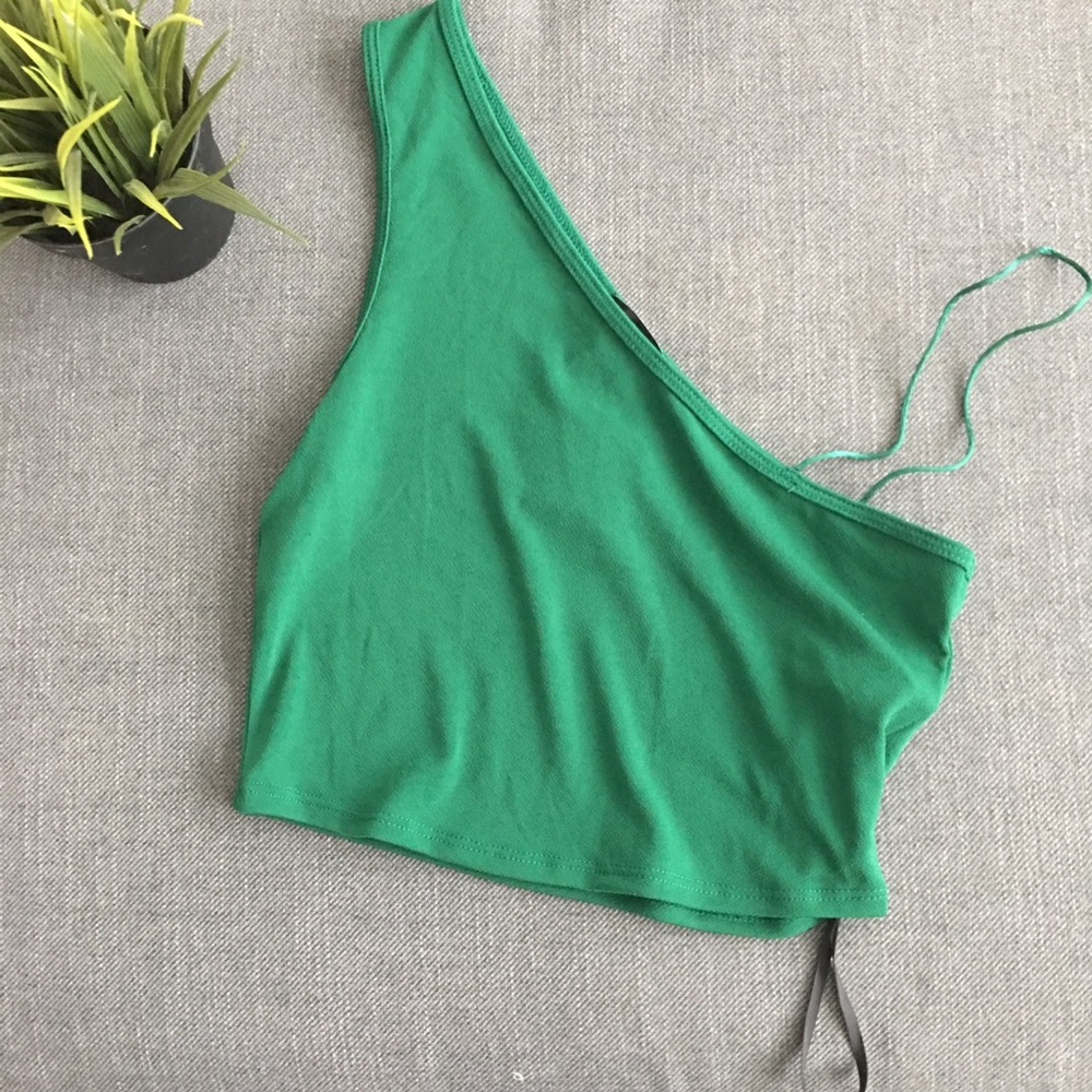 Forever 21 green one shoulder crop top